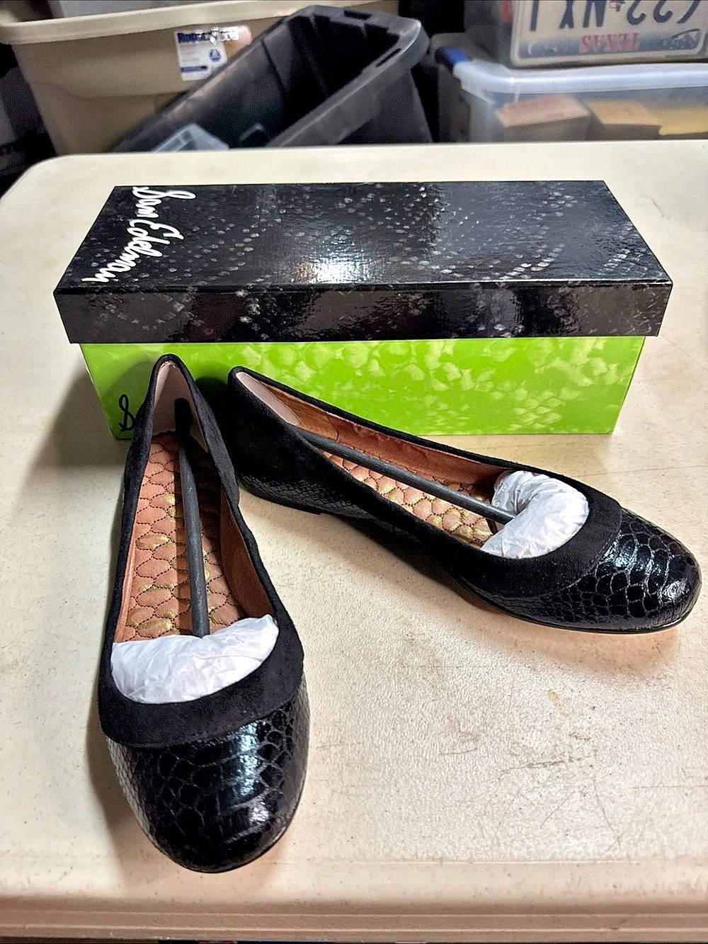 Sam Edelman Bina Snake-Embossed Flats Black US 6 M NWT
